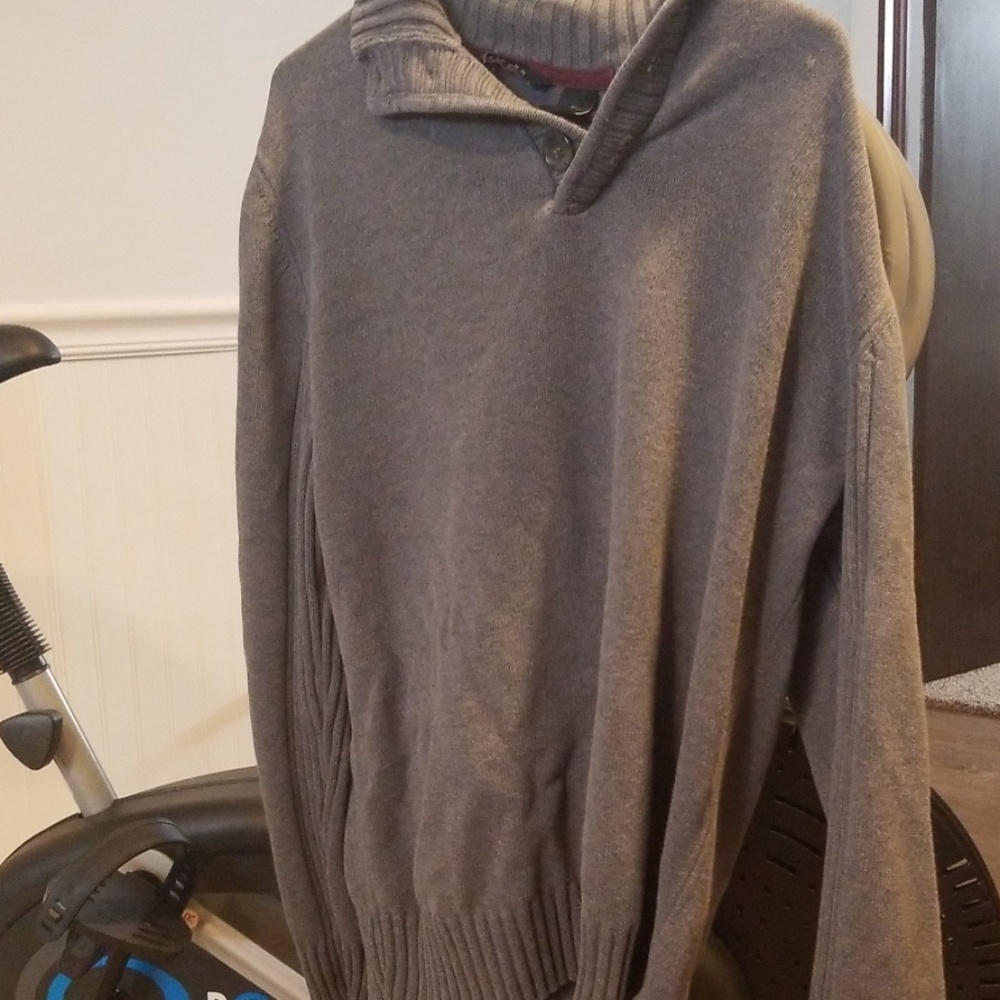 Sean Jean Mens Knit 3 Button Gray Sweater